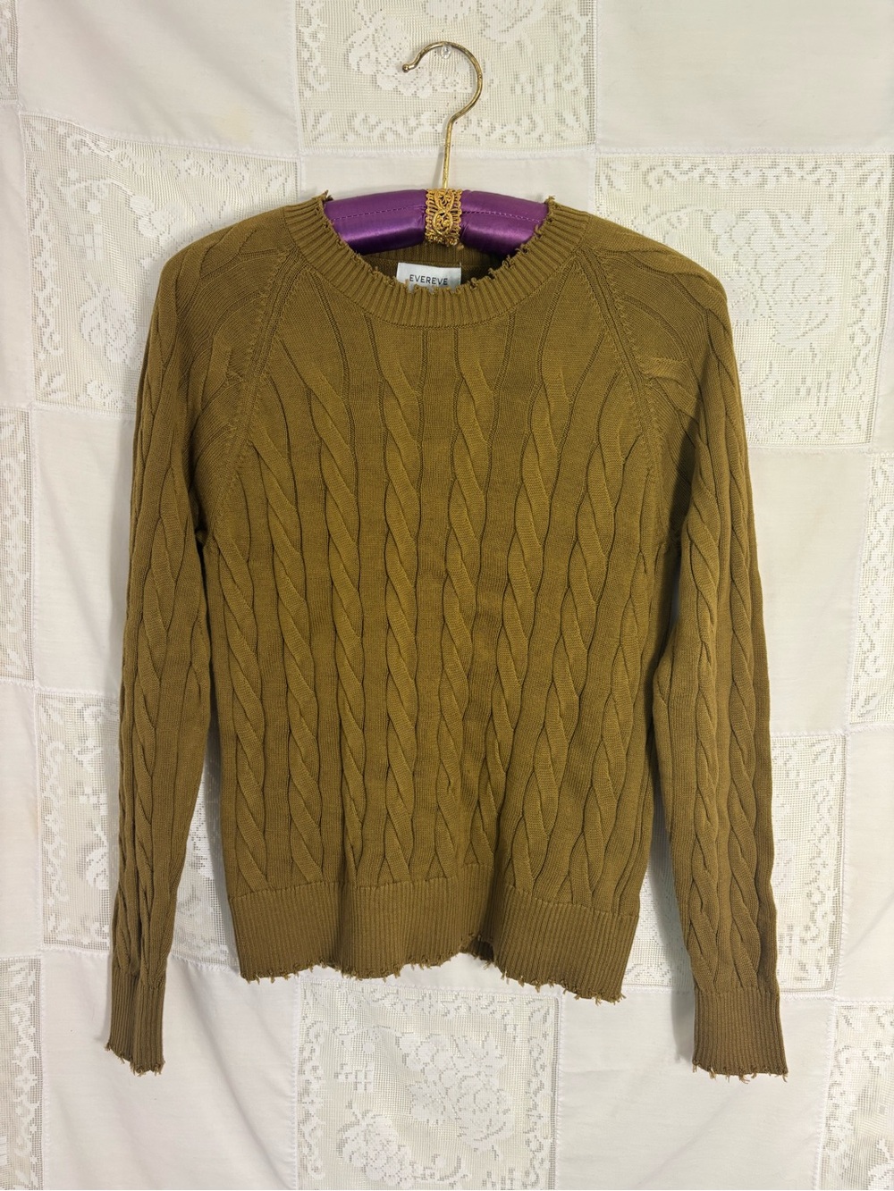 NWT Brown Cable Knit  Distressed Boho Indie Sleeze Grunge‎ Sweater Size S